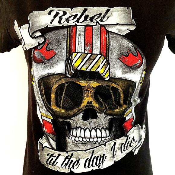 TeeFury Star Wars Rebel Black Fitted Graphic Mashup T-Shirt Medium Preshrunk New - Picture 4 of 5